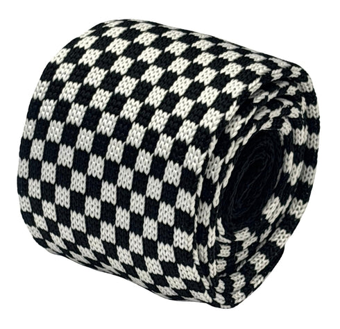 knitted tie with black and white check design
