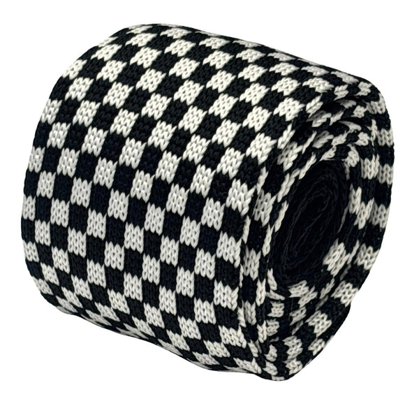 knitted tie with black and white check design