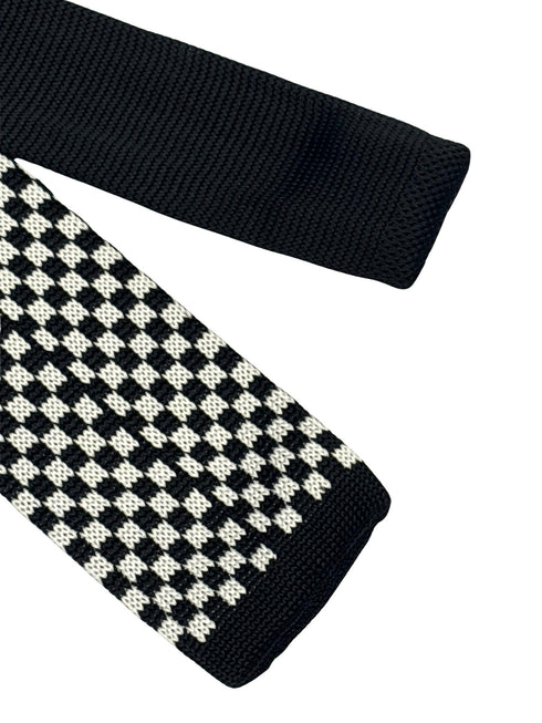 knitted tie with black and white check design