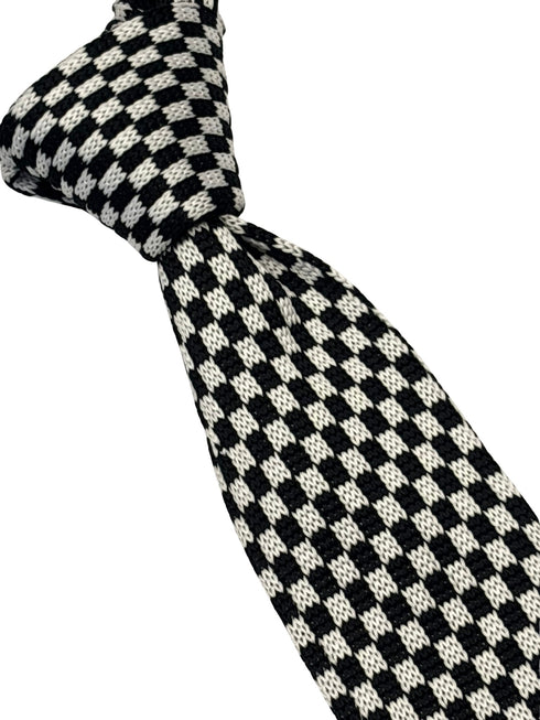 knitted tie with black and white check design
