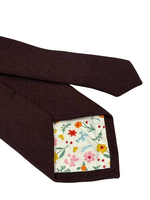 100% wool mens tie in dark chocolate brown