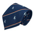 navy tie with bull silhouette  and striped design