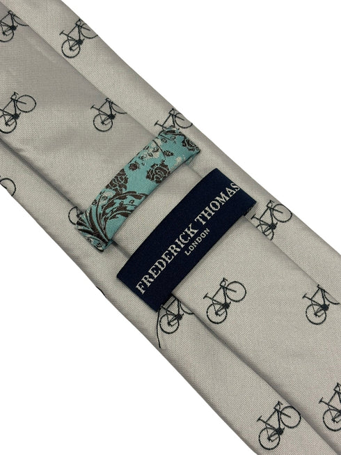 white tie with black bicycle design
