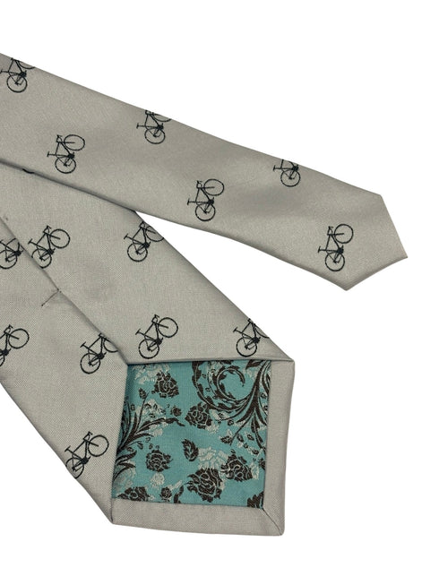 white tie with black bicycle design