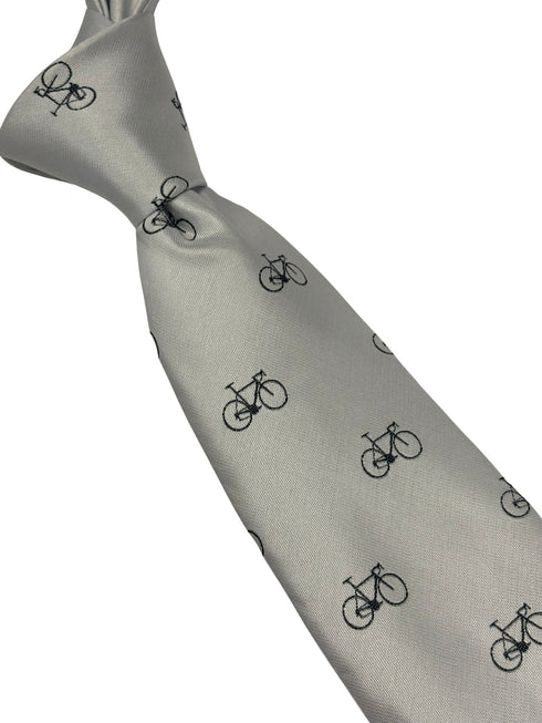white tie with black bicycle design