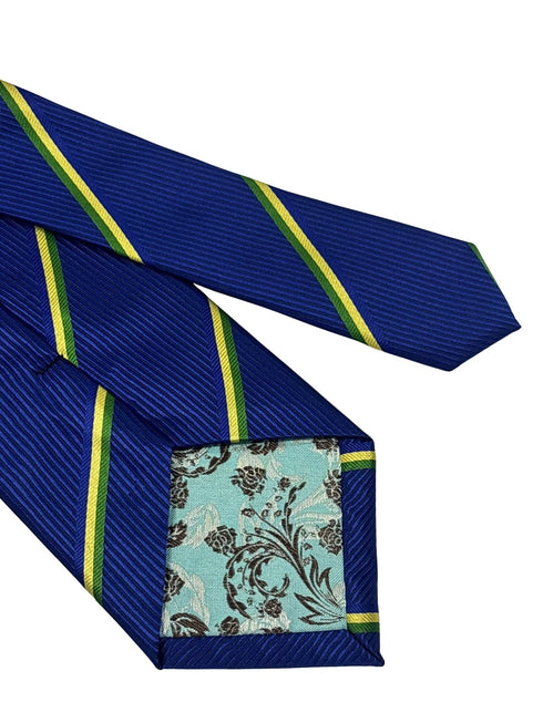 royal blue tie with yellow and green stripes