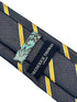 midnight grey blue tie with yellow and fine white club stripe