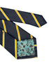 midnight grey blue tie with yellow and fine white club stripe