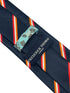 navy tie with orange, white and red stripes