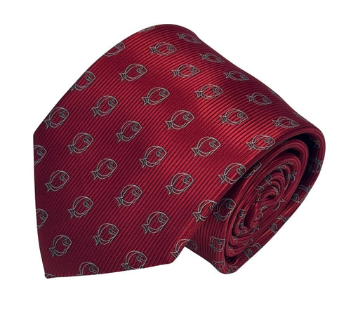 red tie with plaice style fish design