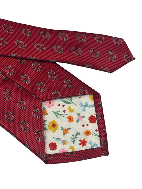 red tie with plaice style fish design