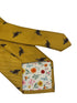 mustard yellow tie with embroidered grouse design