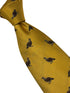 mustard yellow tie with embroidered grouse design