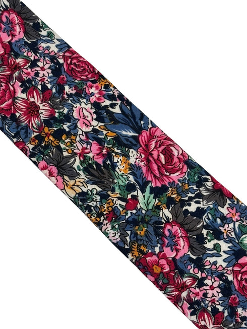 navy blue tie with floral rose design in a vintage 1940s style