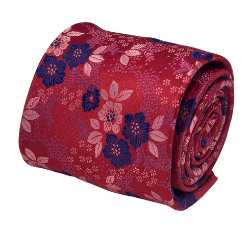 dark pink cerise tie with a floral design
