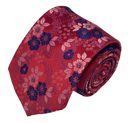 dark pink cerise tie with a floral design