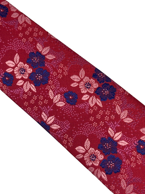 dark pink cerise tie with a floral design