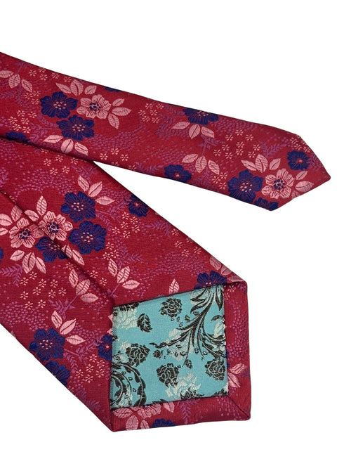 dark pink cerise tie with a floral design