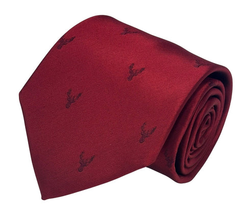dark red tie with embroidered burgundy deer head design