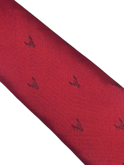 dark red tie with embroidered burgundy deer head design