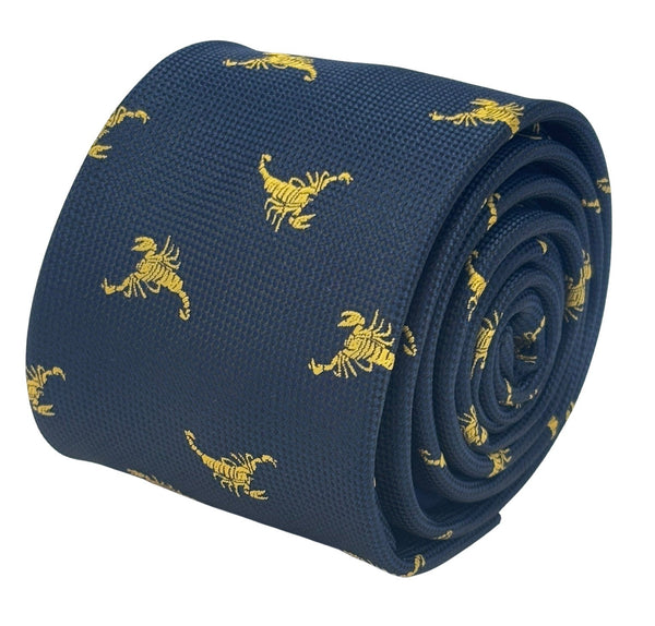 navy dark blue tie with gold scorpion embroidered design
