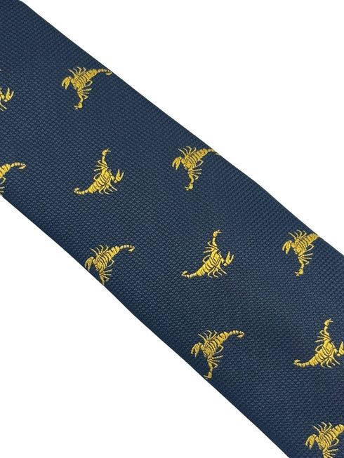 navy dark blue tie with gold scorpion embroidered design