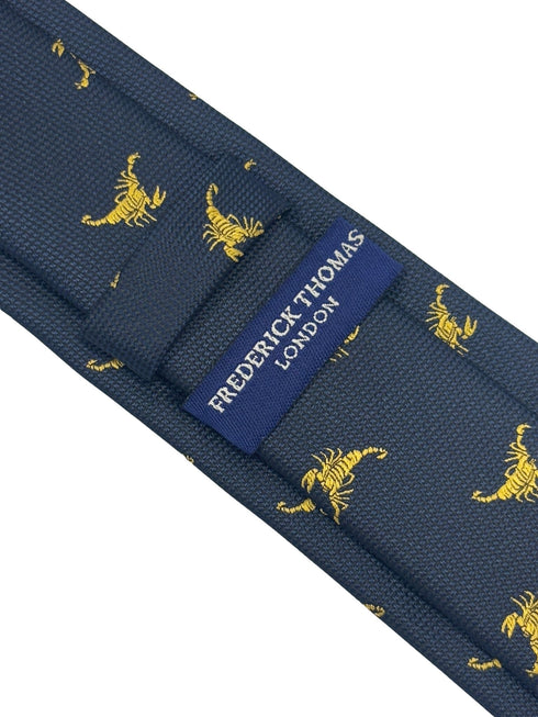 navy dark blue tie with gold scorpion embroidered design