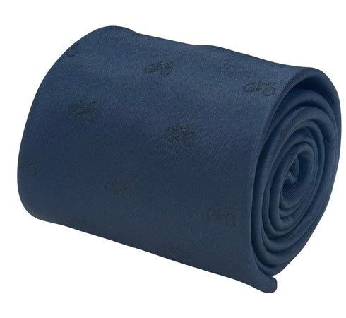 navy dark blue tie with bike bicycle embroidered design