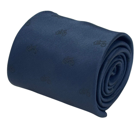 navy dark blue tie with bike bicycle embroidered design