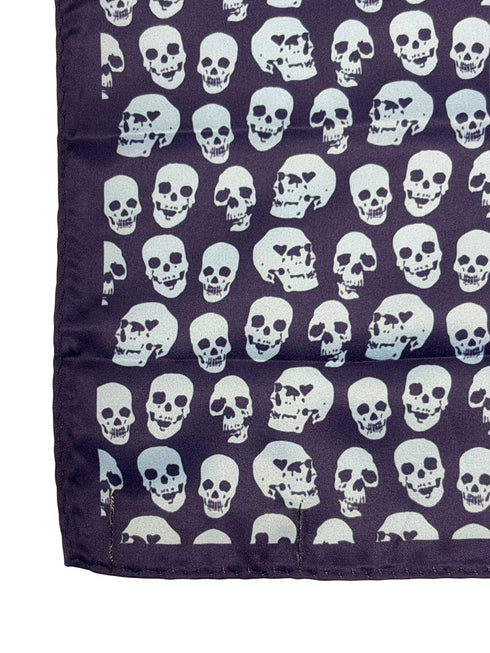 navy pocket square with light blue skulls design