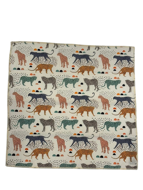 cream cotton pocket square with jungle cheetah design