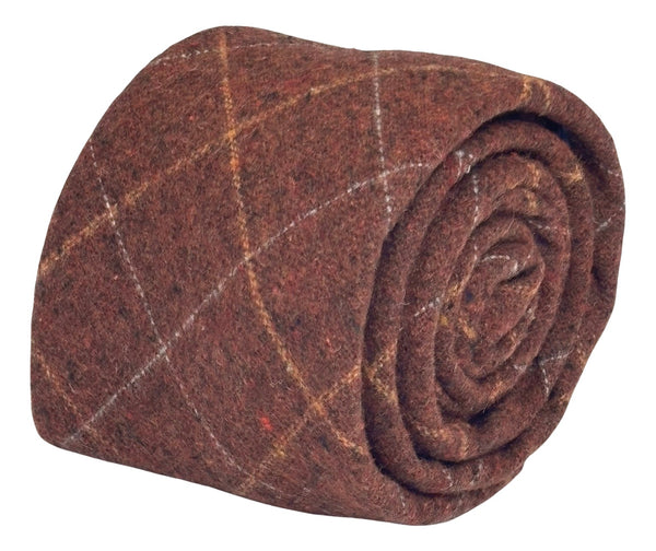 maroon brown tie 100% wool with checked design in a 8cm classic width