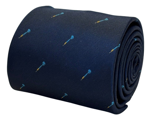Navy blue mens tie with darts design