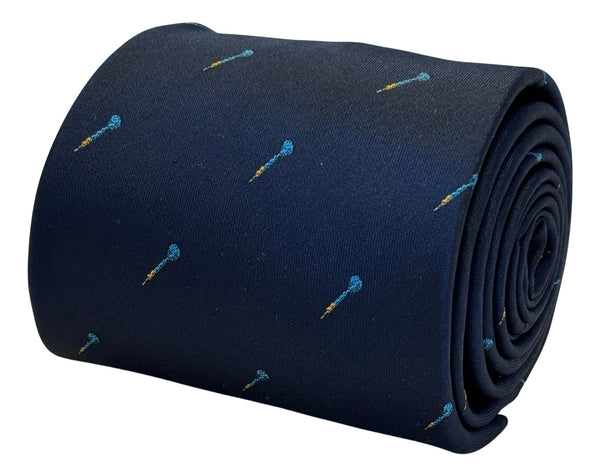 Navy blue mens tie with darts design