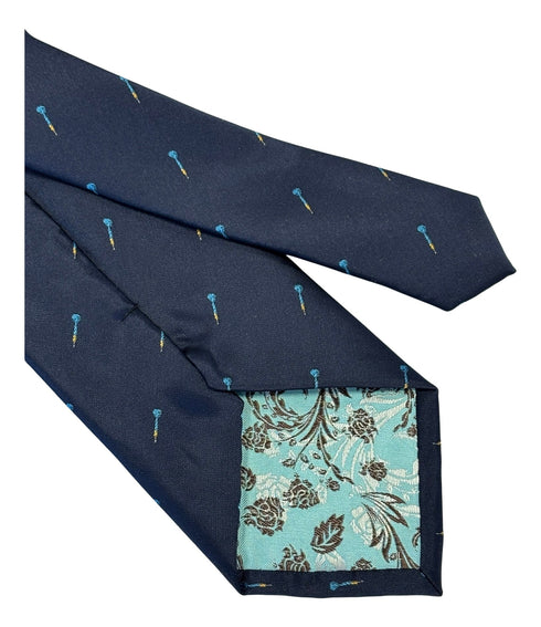 Navy blue mens tie with darts design