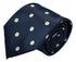navy dark blue tie with ivory cream polka spots