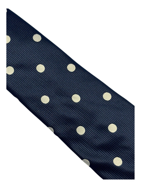 navy dark blue tie with ivory cream polka spots