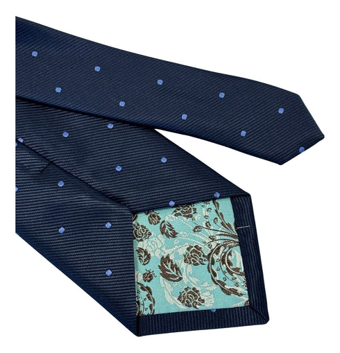 navy dark blue tie with lilac pin spots