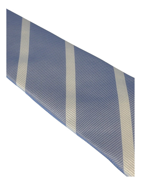 light blue tie with white stripe