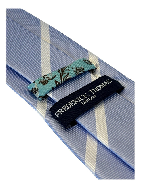 light blue tie with white stripe