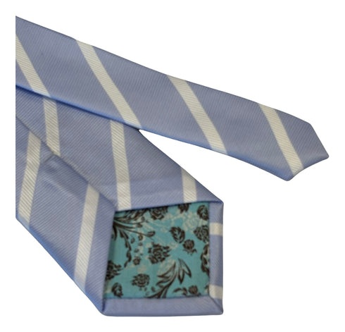 light blue tie with white stripe
