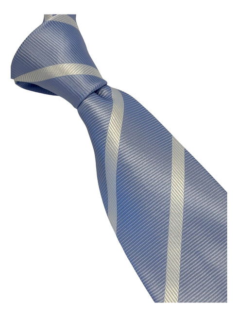 light blue tie with white stripe