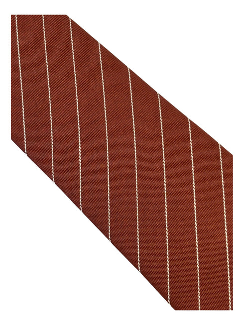 Terracotta brown cotton tie with fine white stripes