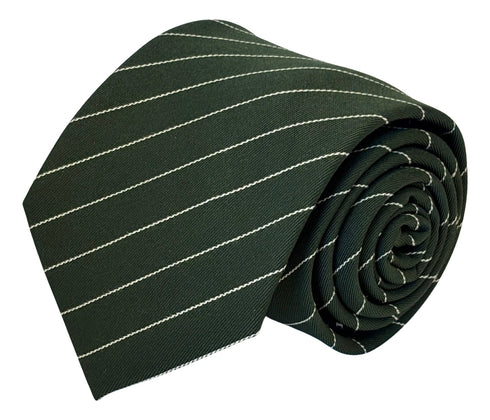dark green cotton tie with thin white stripes