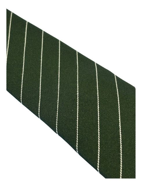 dark green cotton tie with thin white stripes