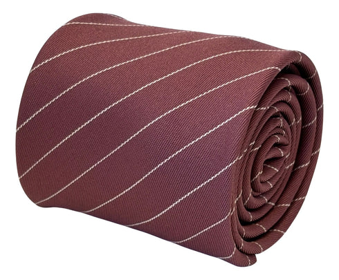 dark pink mens cotton tie with thin white stripes