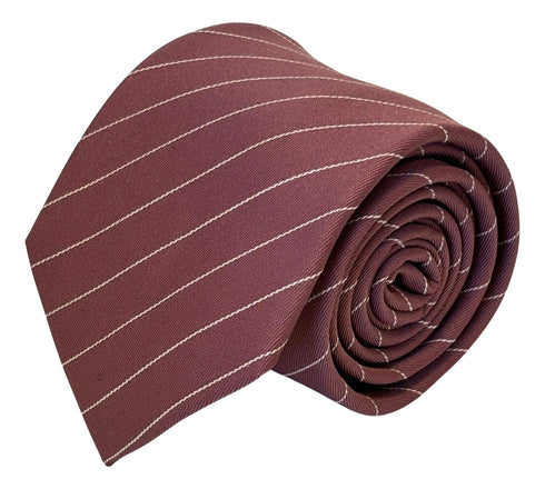 dark pink mens cotton tie with thin white stripes