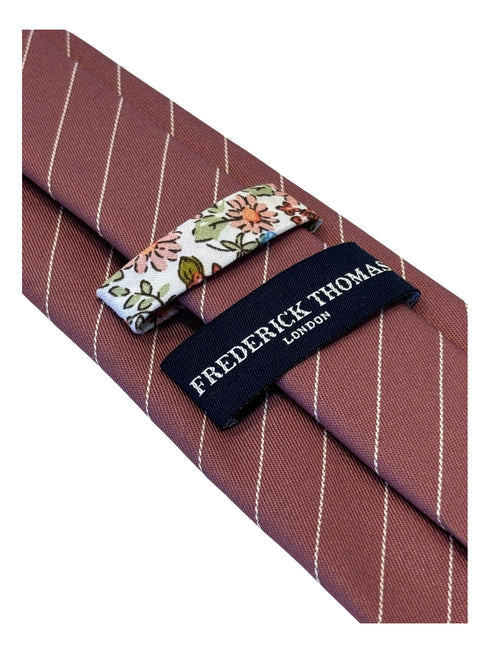 dark pink mens cotton tie with thin white stripes