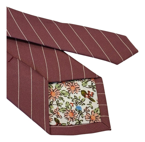 dark pink mens cotton tie with thin white stripes