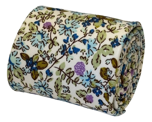 blue and ivory floral mens cotton tie